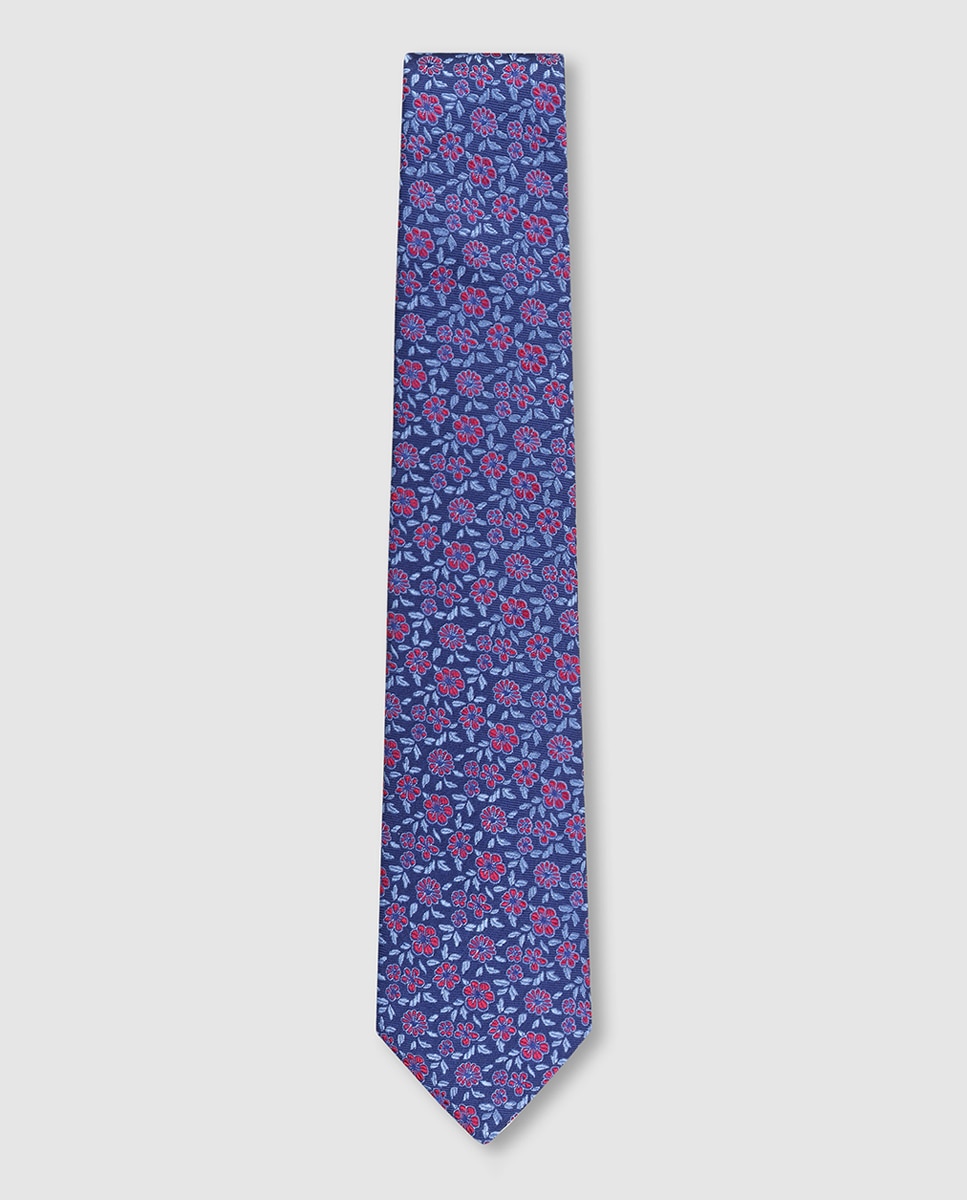 Gravata de Seda Natural com Jacquard de Microdesenho Azul-marinho-1