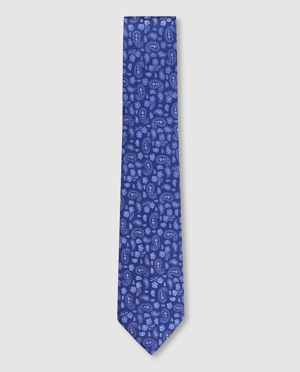 Gravata de Seda Natural com Jacquard de Microdesenho Azul-marinho-1