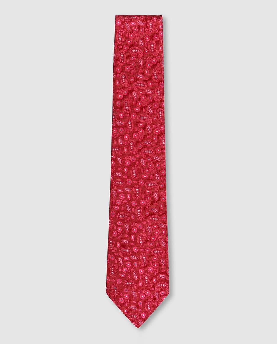 Gravata de Seda Natural com Jacquard de Microdesenho Vermelho-1