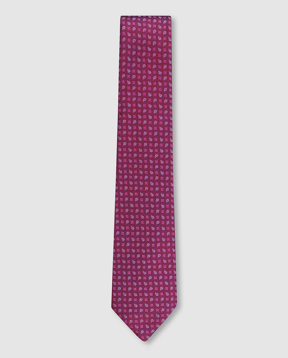 Gravata de Seda Natural com Jacquard de Microdesenho Rosa-1