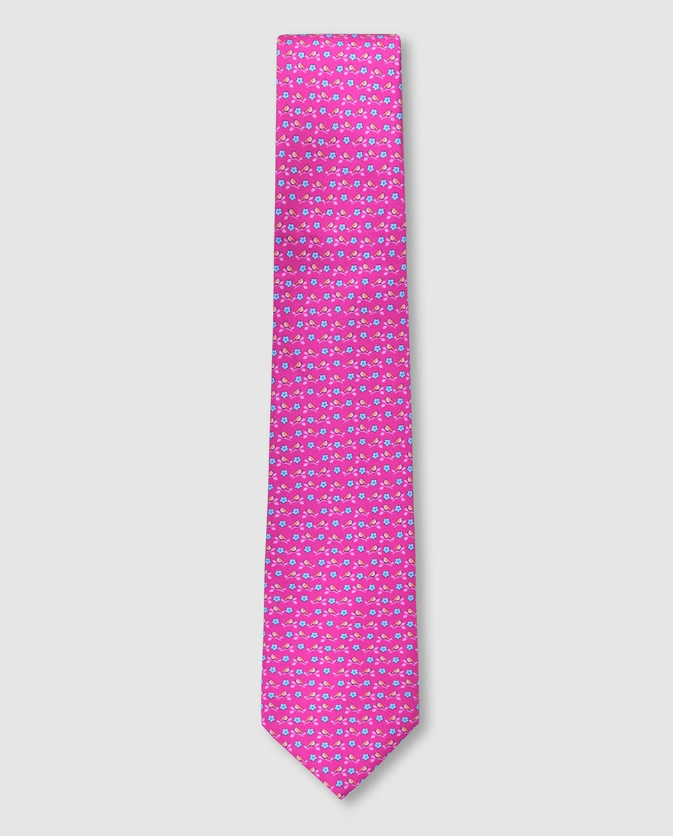 Gravata de Seda Estampada Rosa-1