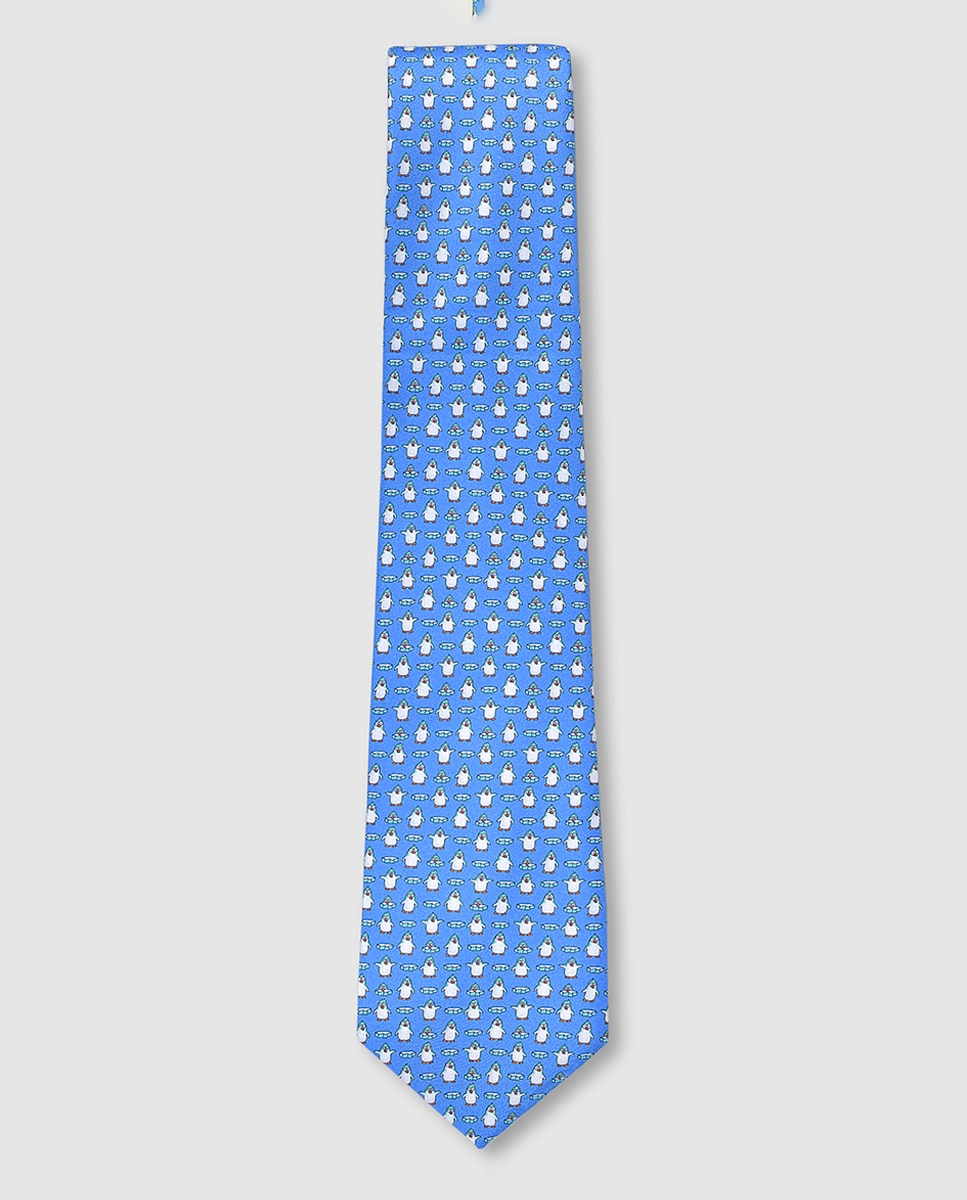 Gravata de Seda Estampada Azul-1
