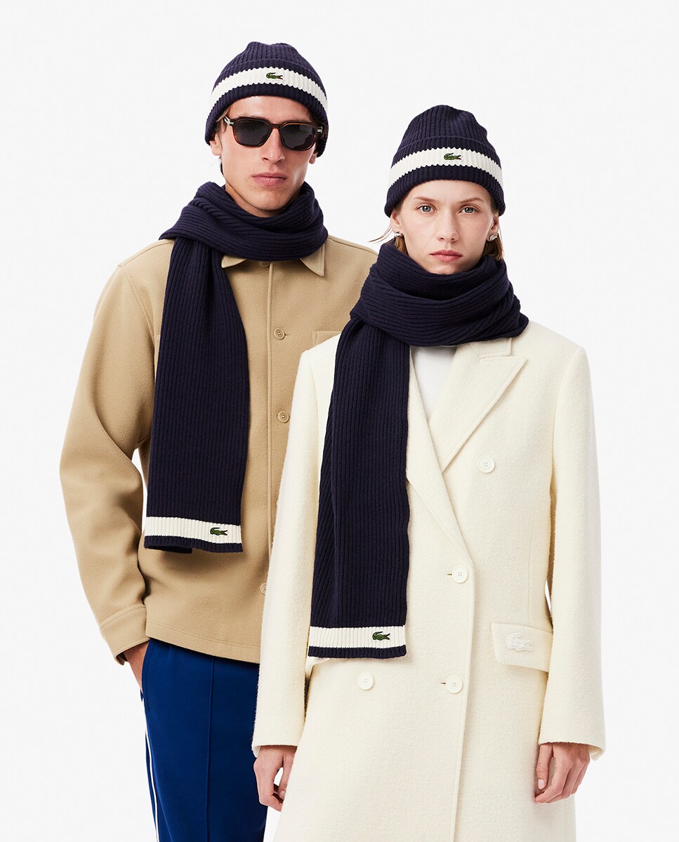 Cachecol Canelado de Lã Azul-marinho-3