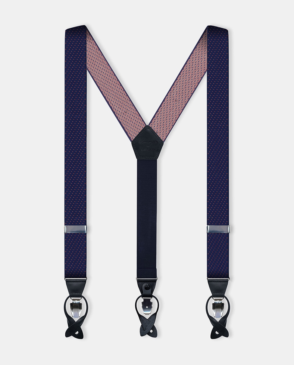 Suspensórios elásticos azuis com pontilhado de jacquard vermelho-branco Azul-3