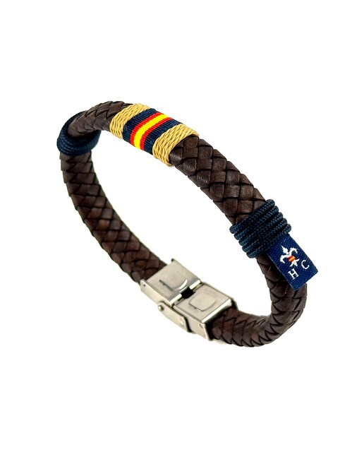 Imagen 0 de Pulsera Menorca piel con cordón e hilo y bandera de España de hombre