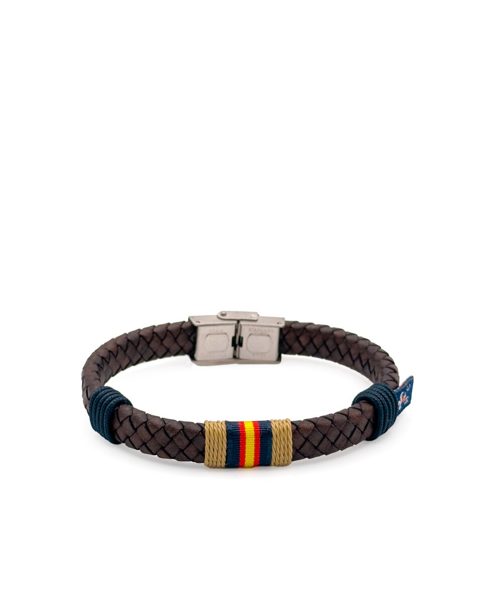 Pulseira Menorca em Pele com Cordão e Fio e Bandeira de Espanha Bege-2