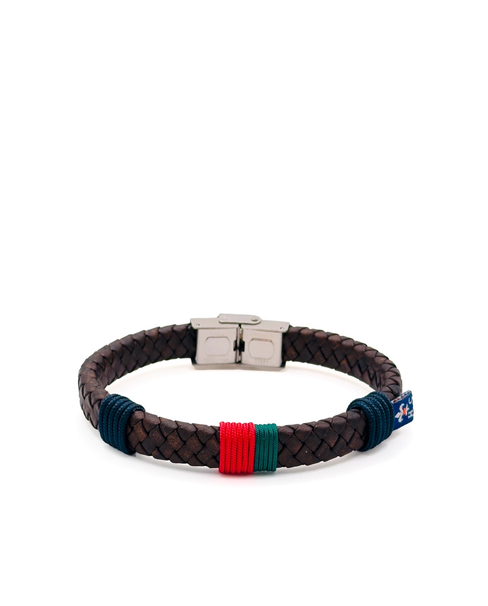 Pulseira Menorca em Pele com Cordão Vermelho/Verde Castanho-2
