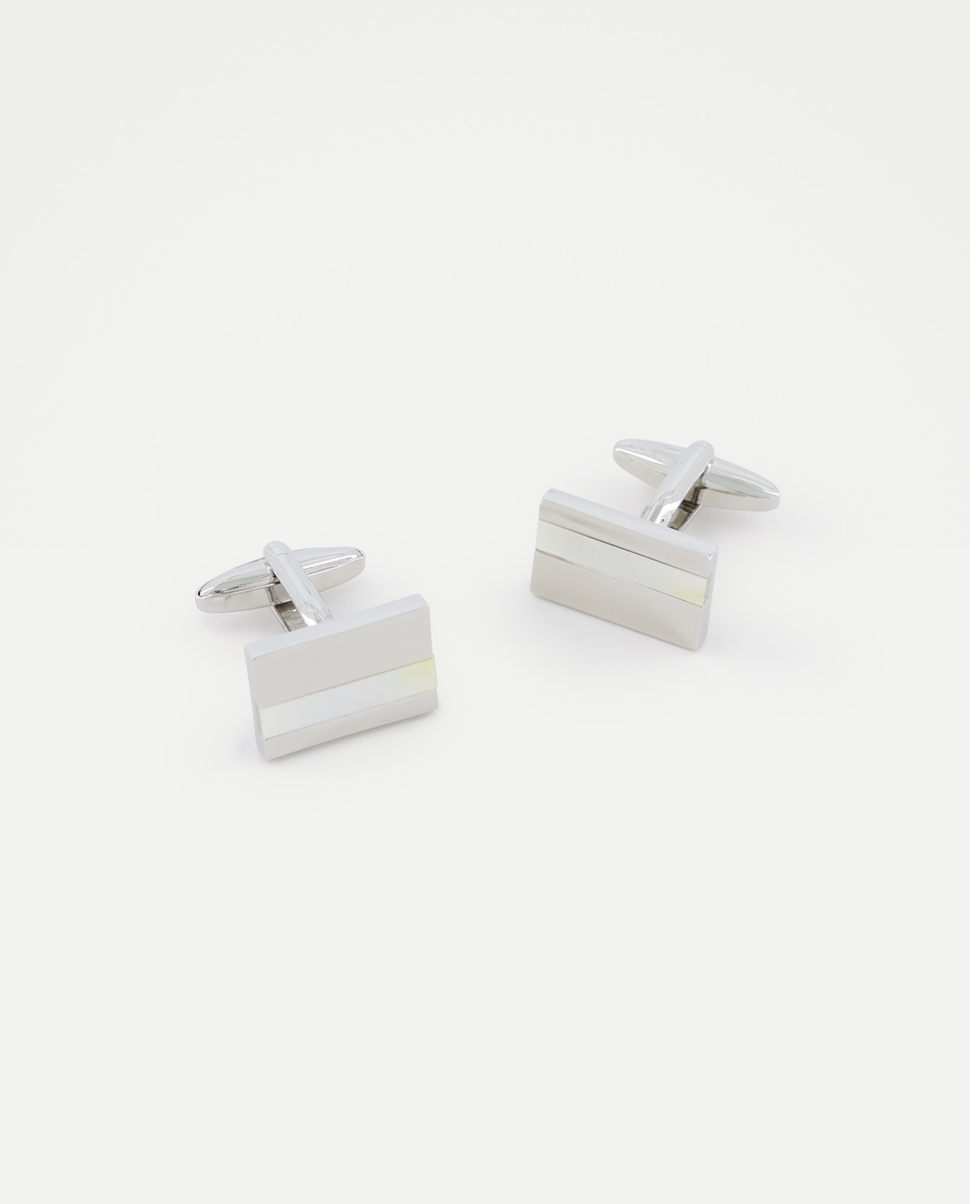 Botões de punho rectangulares nacarados Branco-1