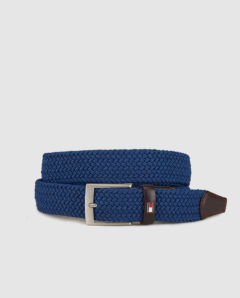 Cinto castanho com fivela metálica prateada Azul-1