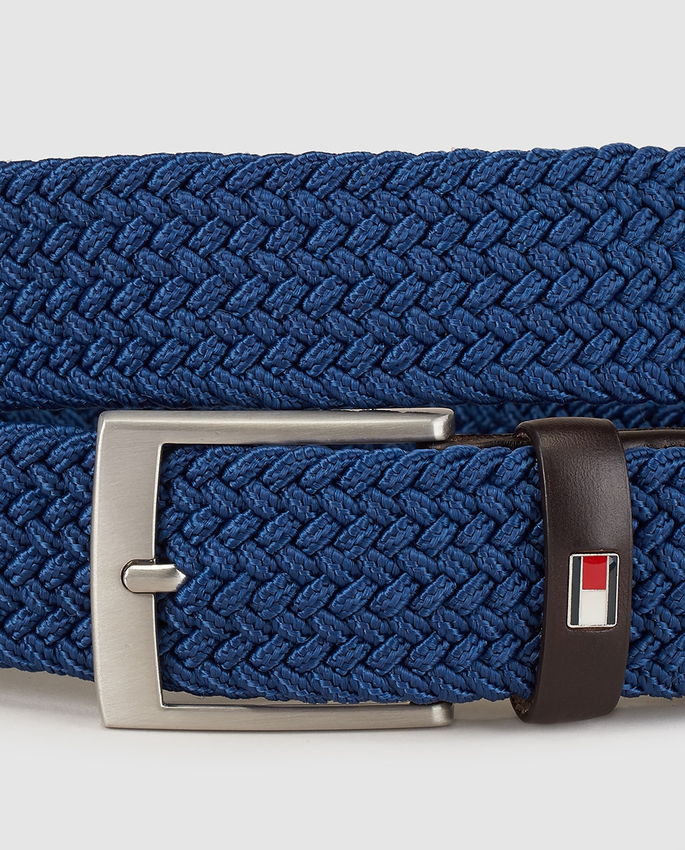 Cinto castanho com fivela metálica prateada Azul-2