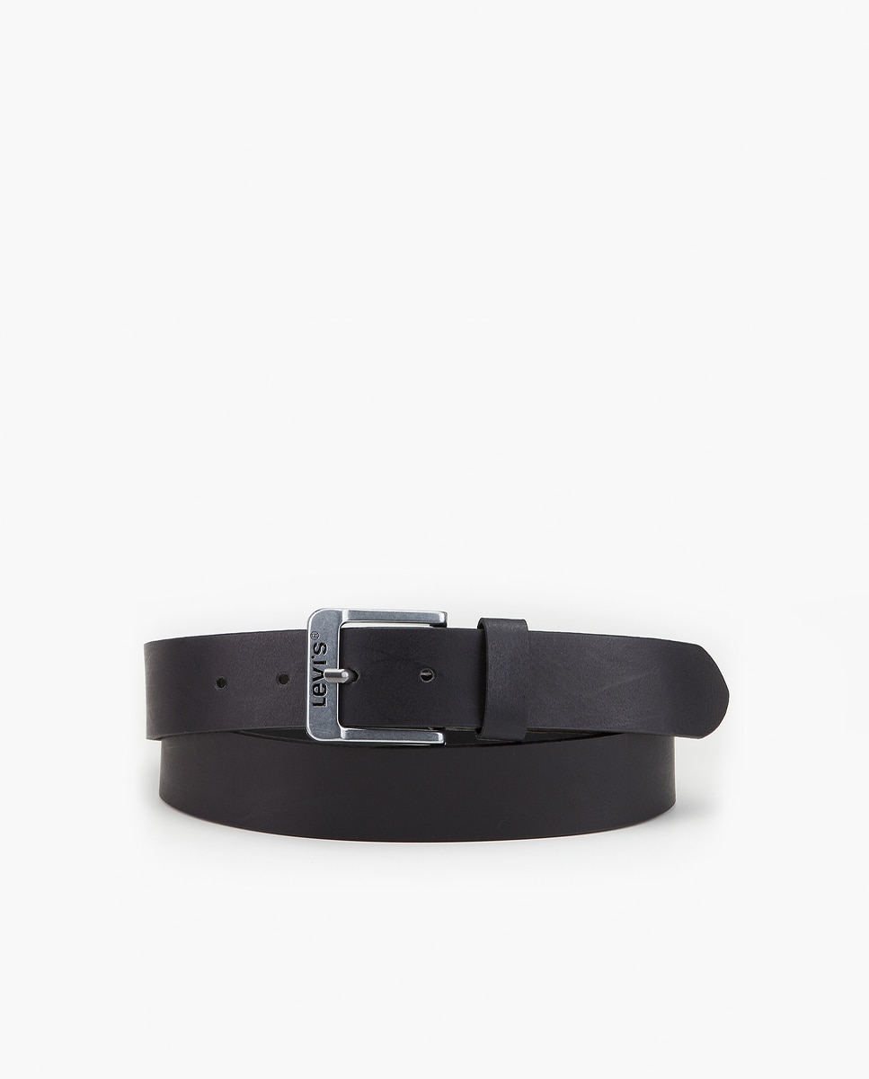 Cinto de pele preto com fivela metálica Preto-1