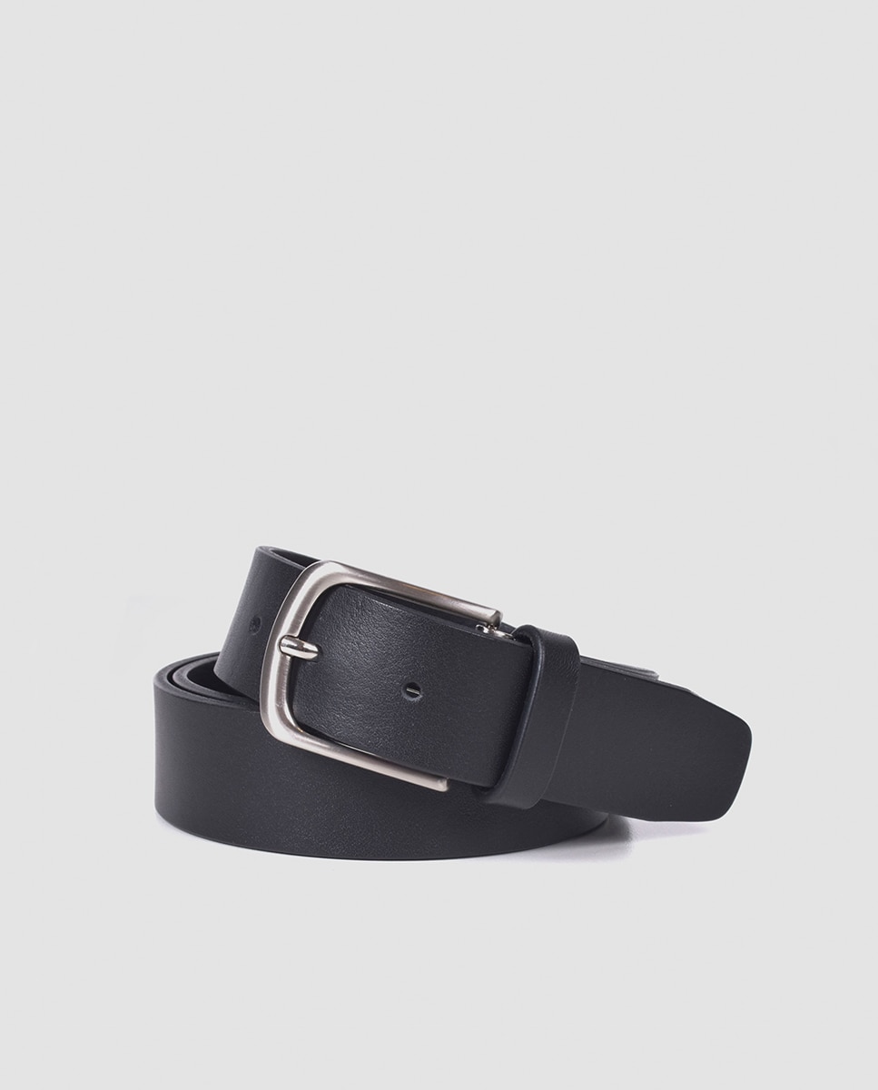 Cinto Plano em Pele com Fivela Metálica Preto-1