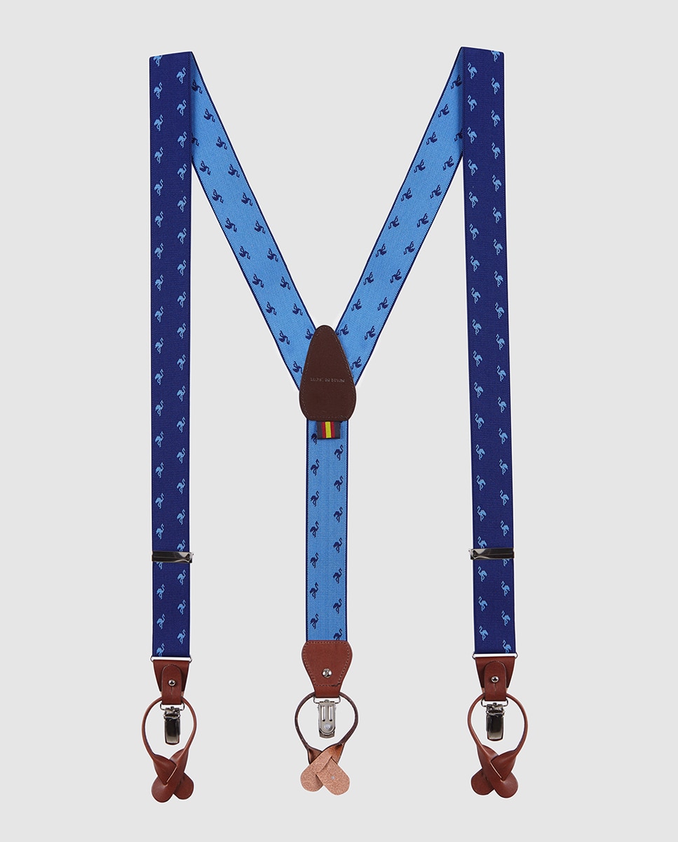 Suspensórios elásticos azul-marinho com estampado de flamingos Multicolor-1