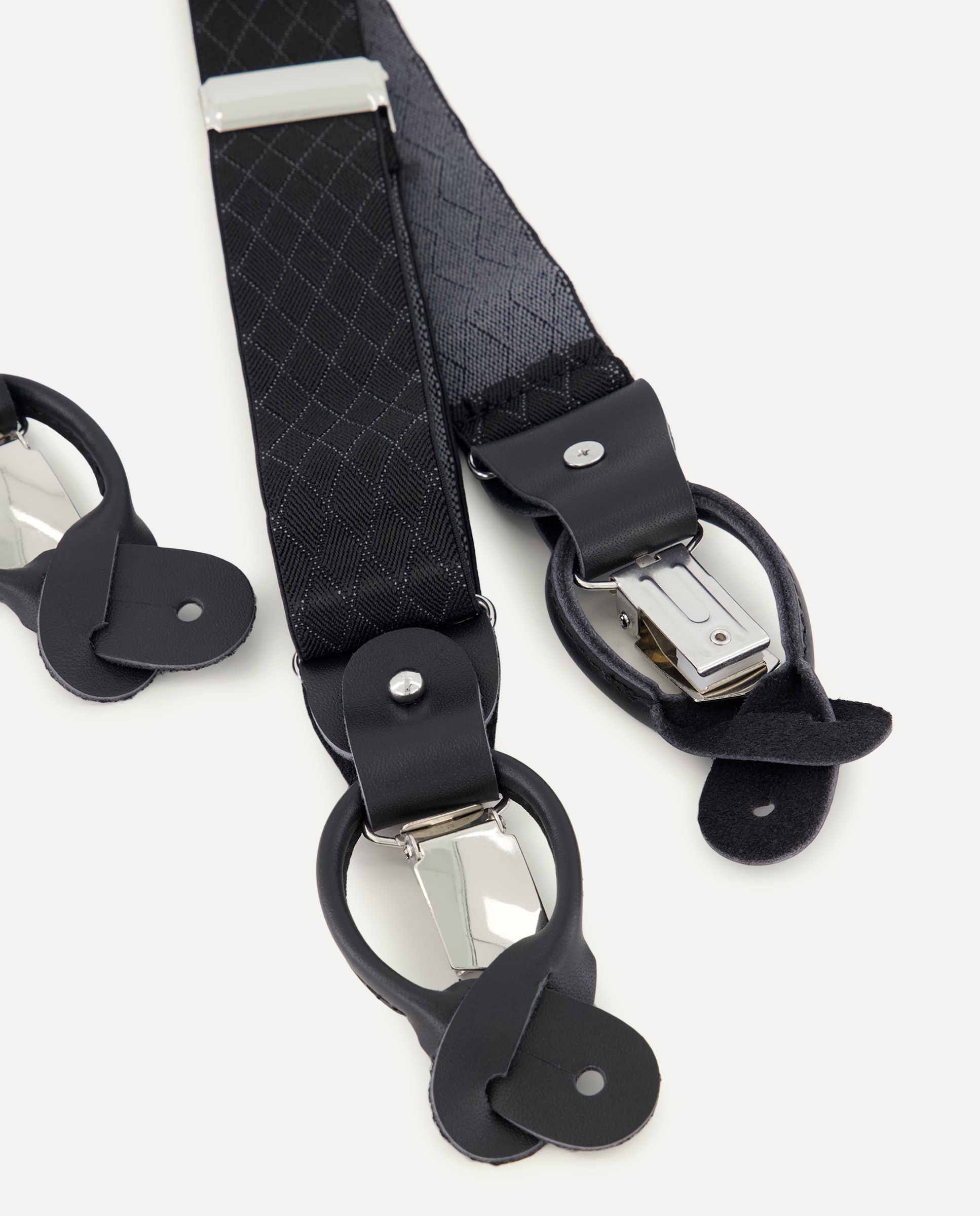 Suspensórios de uso duplo lisos com losangos pretos Preto-3