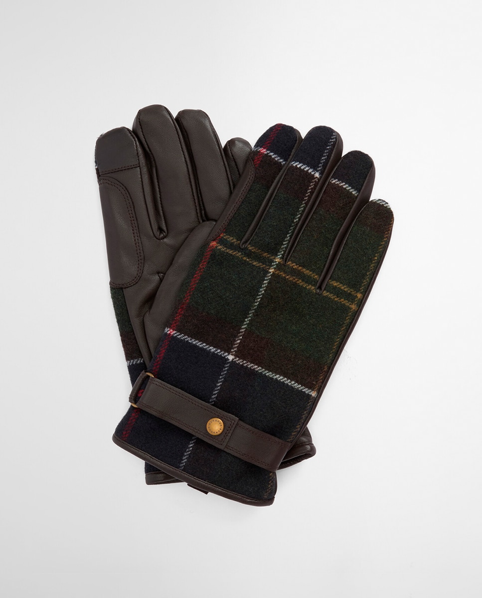 Guantes de hombre combinado tartán - Barbour - Beige Verde-1