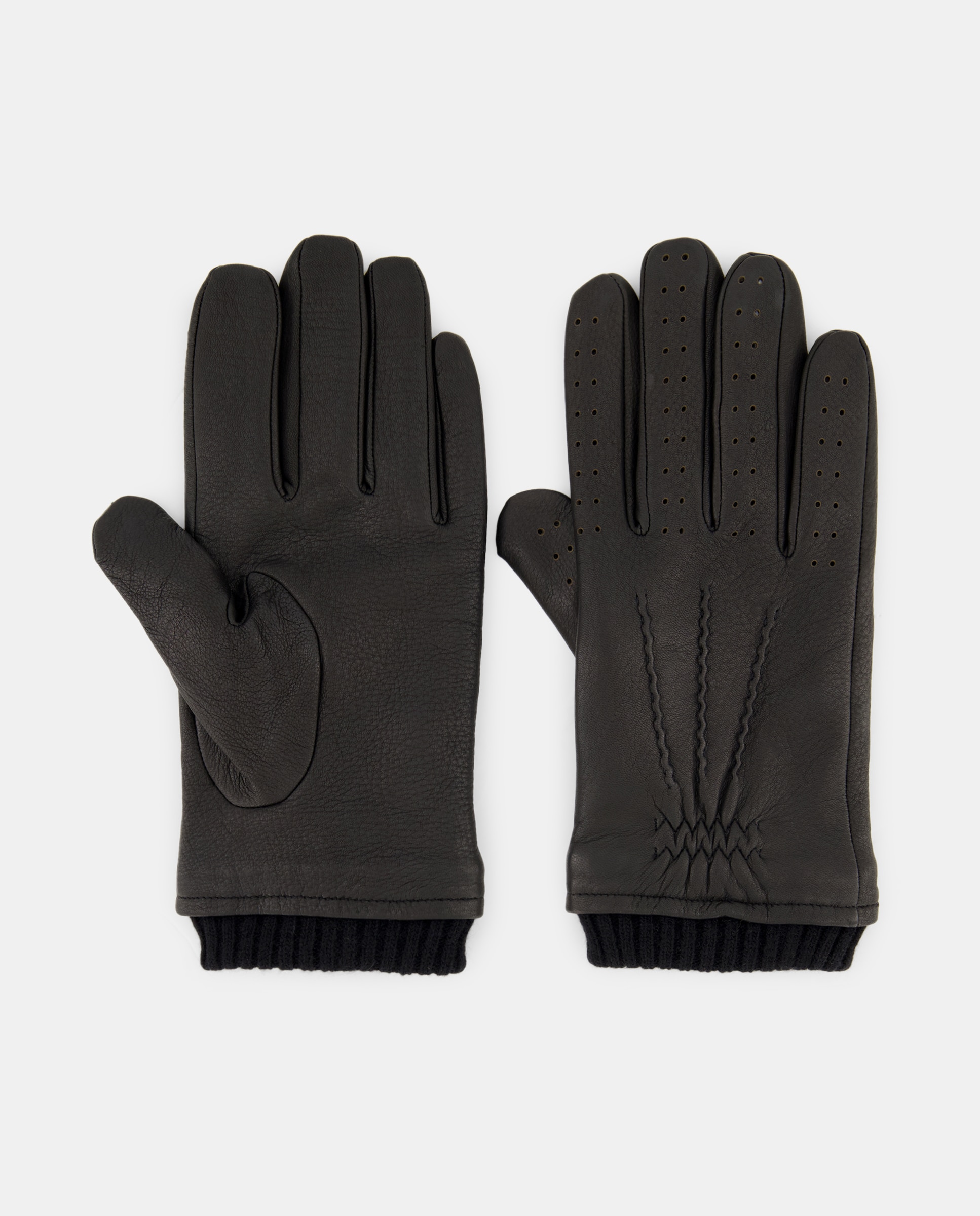 Luvas Desportivas com Interior Tipo Pelo de Borrego e em Pele de Veado Preto-1