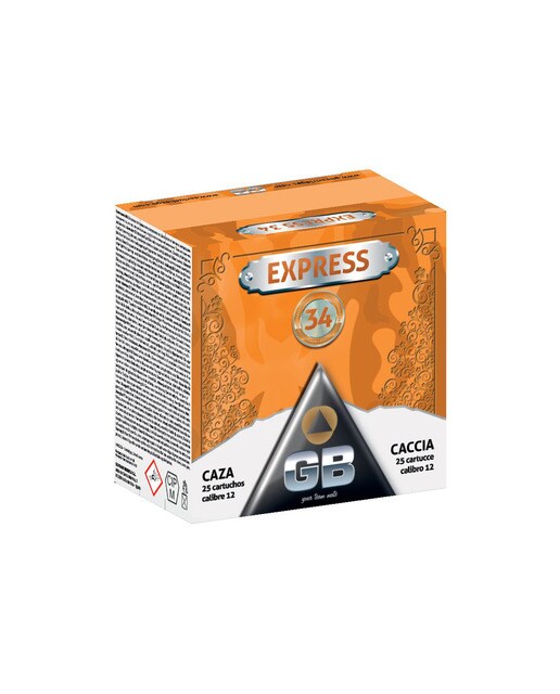 Imagen 0 de Caja de 25 cartuchos de caza de marca GB, modelo Express Ojeo, calibre 12/70, 34 gr, 6ª