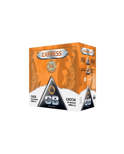 Caja de 25 cartuchos de caza de marca GB, modelo Express Ojeo, calibre 12/70, 34 gr, 7ª 2