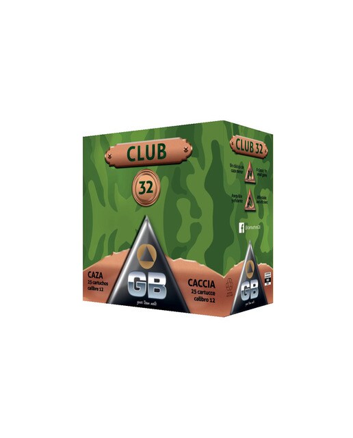 Caja de 25 cartuchos de caza de marca GB, modelo CLUB, calibre 12/70, 32 gr, 9ª 2