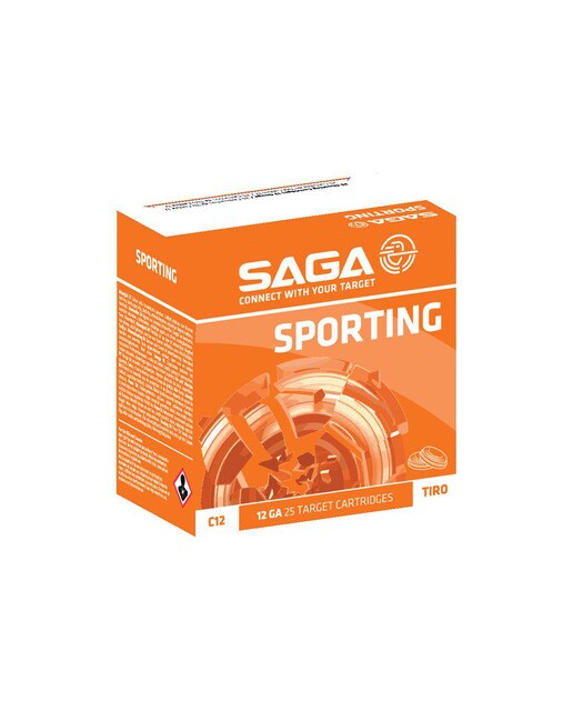 Imagen 0 de Caja de 25 cartuchos de tiro marca SAGA, modelo SPORTING, calibre 12/70, 28 gr, 8ª