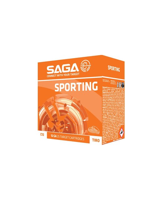 Caja de 25 cartuchos de tiro marca SAGA, modelo SPORTING, calibre 12/70, 28 gr, 8ª 2