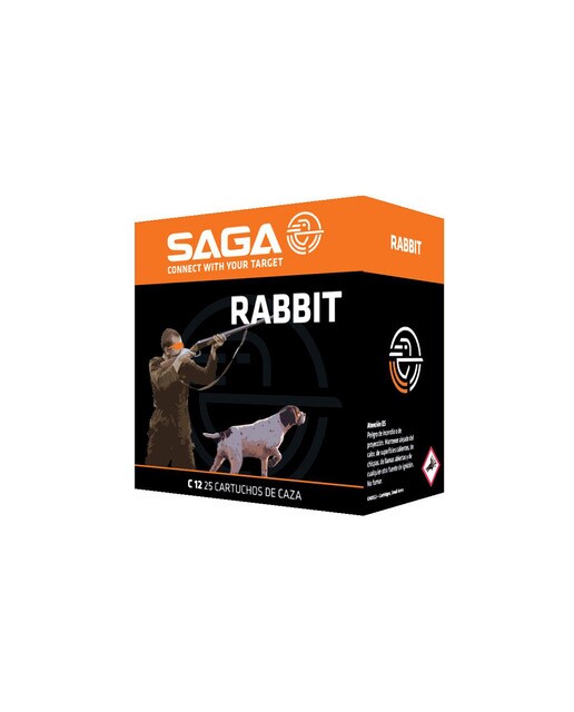 Caja de 25 cartuchos de caza marca SAGA, modelo RABBIT, calibre 12/70, 34 gr, 7ª 2