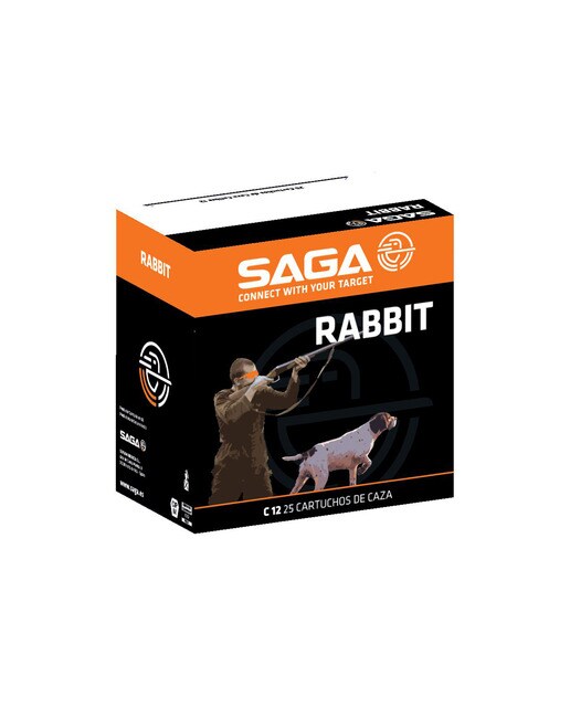 Caja de 25 cartuchos de caza marca SAGA, modelo RABBIT, calibre 12/70, 32 gr, 7ª 1