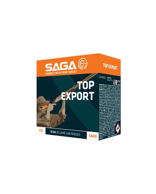 Caja de 25 cartuchos de caza marca SAGA, modelo TOP EXPORT, calibre 12/70, 34 gr, 6ª 2