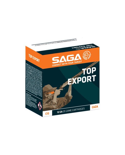 Imagen 0 de Caja de 25 cartuchos de caza marca SAGA, modelo TOP EXPORT, calibre 12/70, 34 gr, 8ª