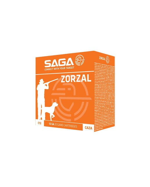 Caja de 25 cartuchos de caza marca SAGA, modelo ZORZAL, calibre 12/70, 31 gr, 9ª 2