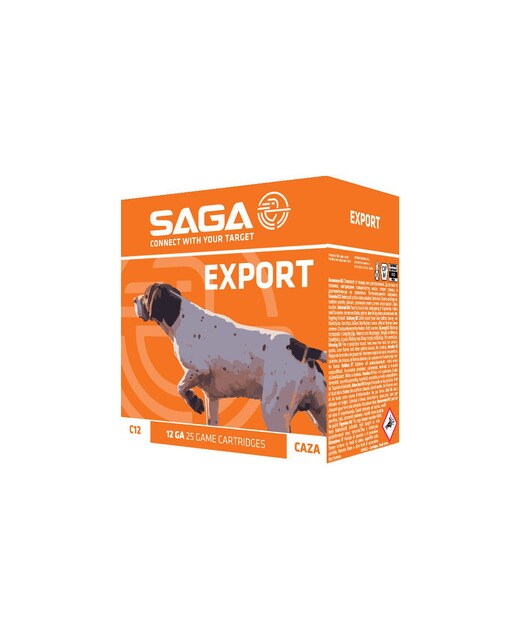 Caja de 25 cartuchos de caza marca SAGA, modelo EXPORT, calibre 12/70, 32 gr, 6ª 2