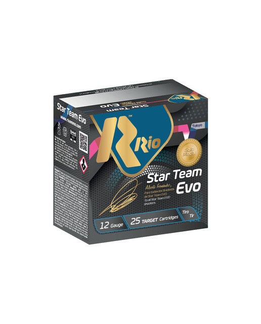 Imagen 0 de Caja de 25 cartuchos de tiro marca RIO, modelo STAR TEAM EVO, calibre 12/70, 24 gr, 8