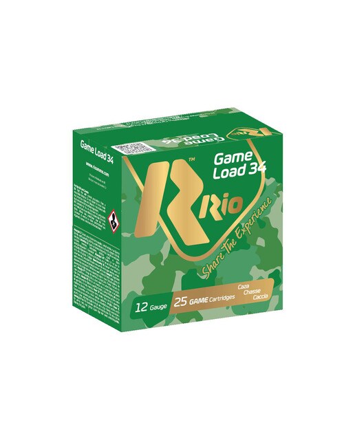 Imagen 0 de Caja de 25 cartuchos de CAZA marca RIO, modelo GAME LOAD 34, calibre 12/70, 34 gr, 8ª
