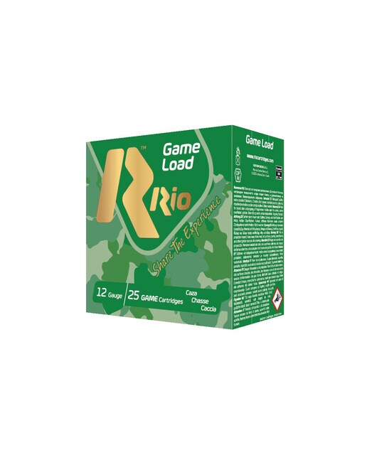 Caja de 25 cartuchos de CAZA marca RIO, modelo GAME LOAD 30, calibre 12/70, 30 gr, 9ª 2