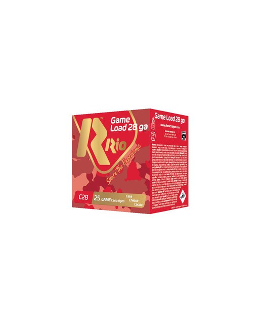 Caja de 25 cartuchos de CAZA marca RIO, modelo GAME LOAD C.28, calibre 28/70, 28 gr, 7ª 2