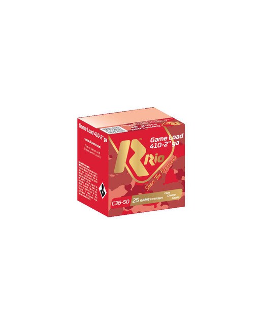 Caja de 25 cartuchos de CAZA marca RIO, modelo GAME LOAD C.36, calibre 36/50, 9 gr, 7ª 1