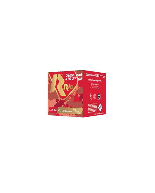 Caja de 25 cartuchos de CAZA marca RIO, modelo GAME LOAD C.36, calibre 36/65, 11 gr, 7ª 2