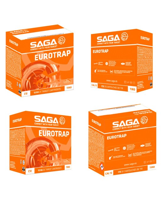 Imagen 0 de Caja de 25 cartuchos de TIRO marca SAGA modelo EUROTRAP 28, calibre 12/70, 28 gr, 8ª