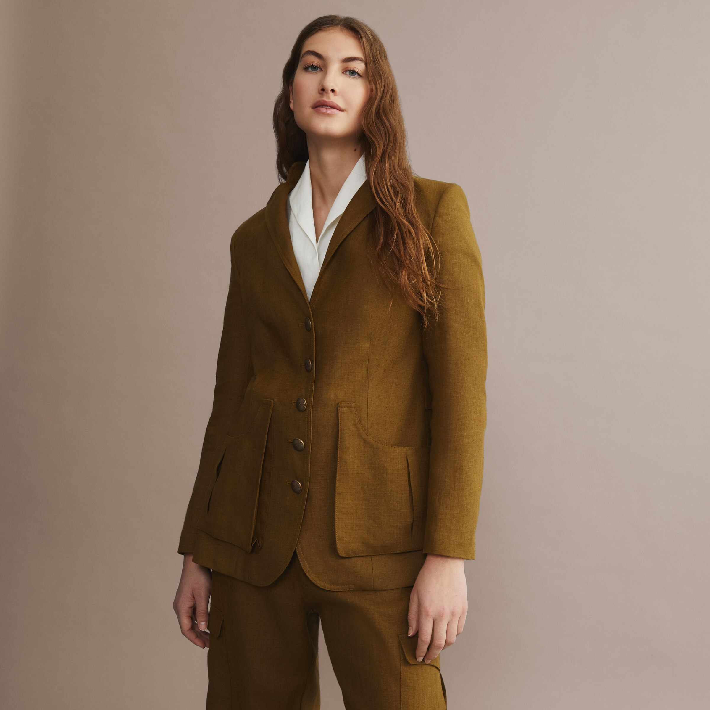 Imagen 1 de Chaqueta tiradora de lino mujer - Verde Verde