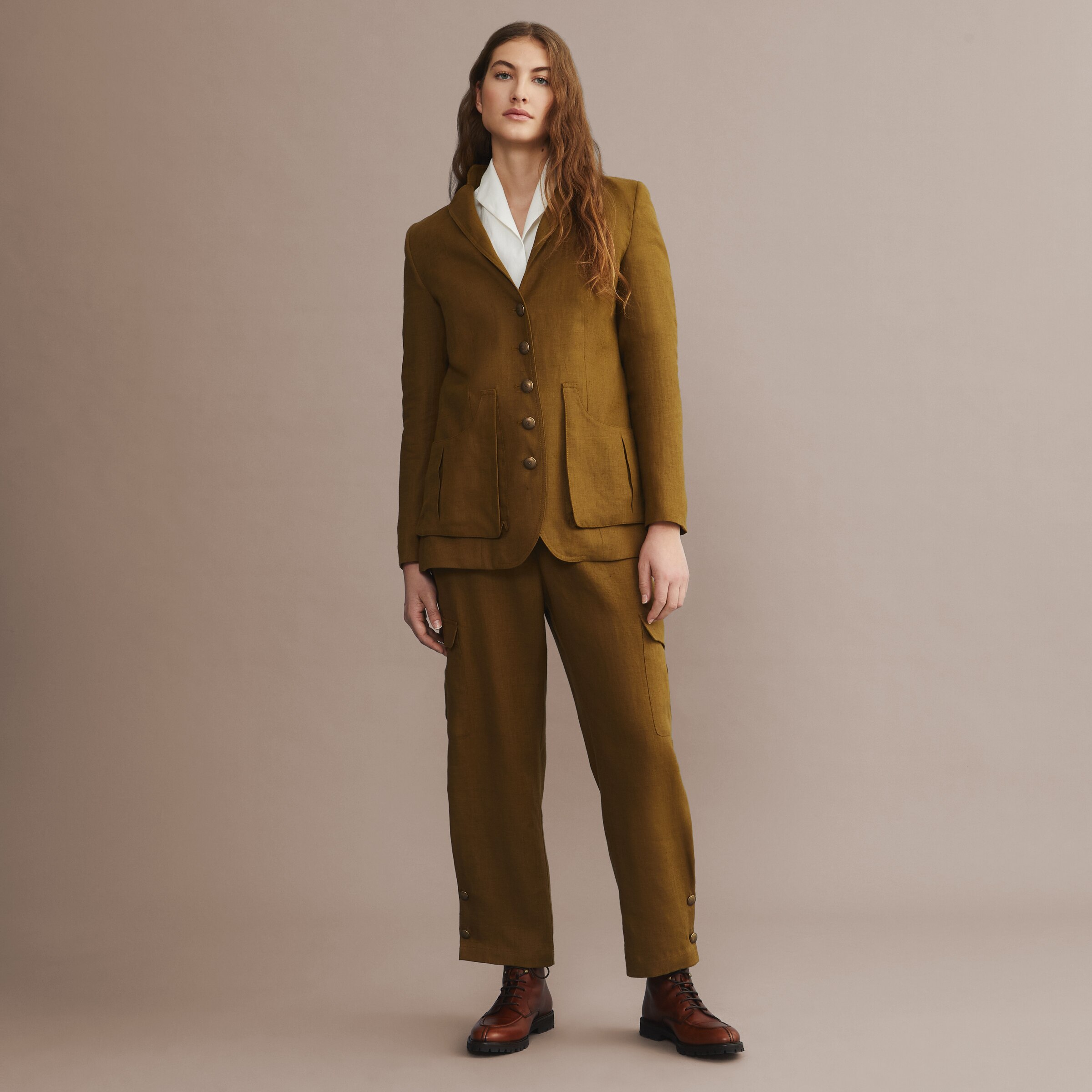 Imagen 2 de Chaqueta tiradora de lino mujer - Verde Verde