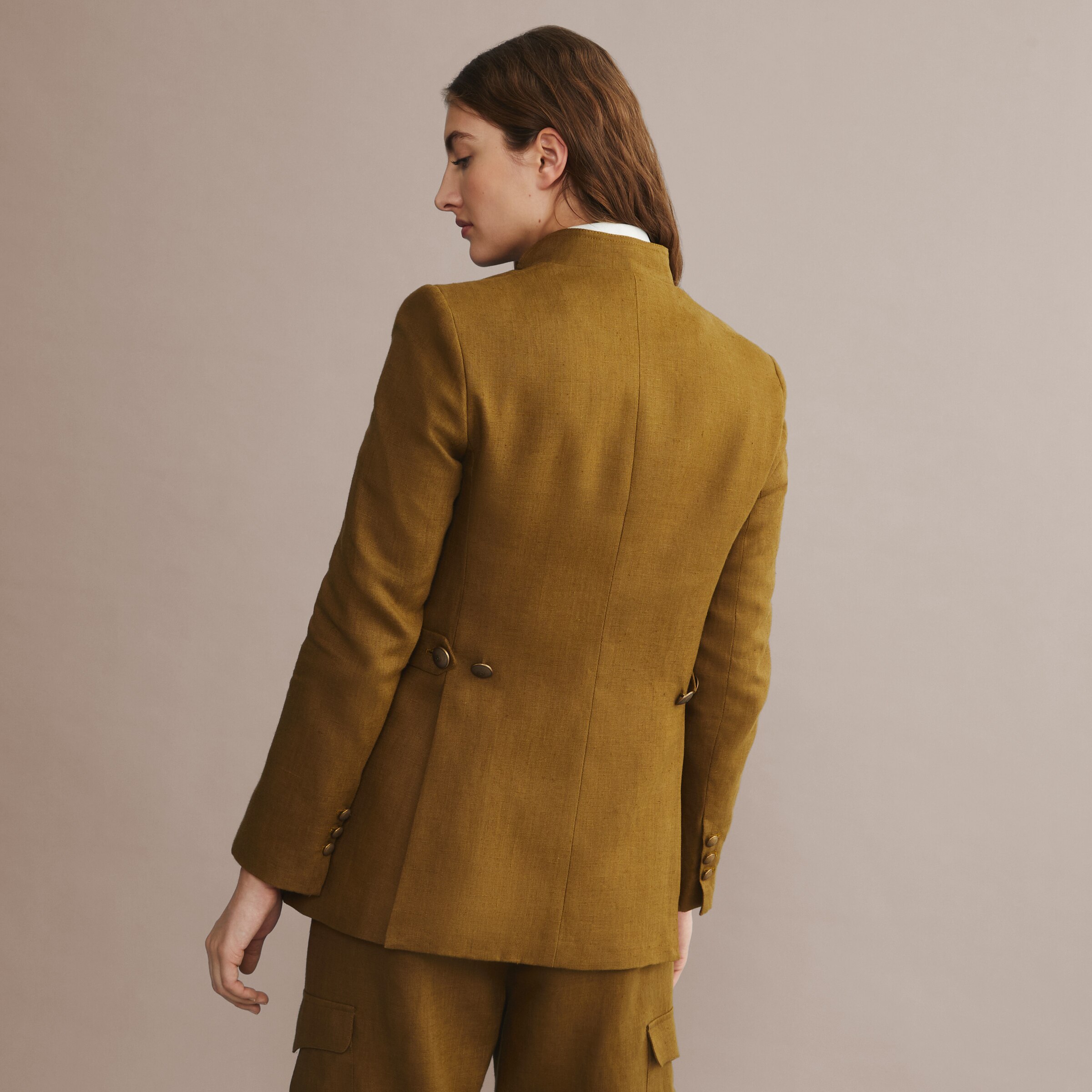 Imagen 3 de Chaqueta tiradora de lino mujer - Verde Verde
