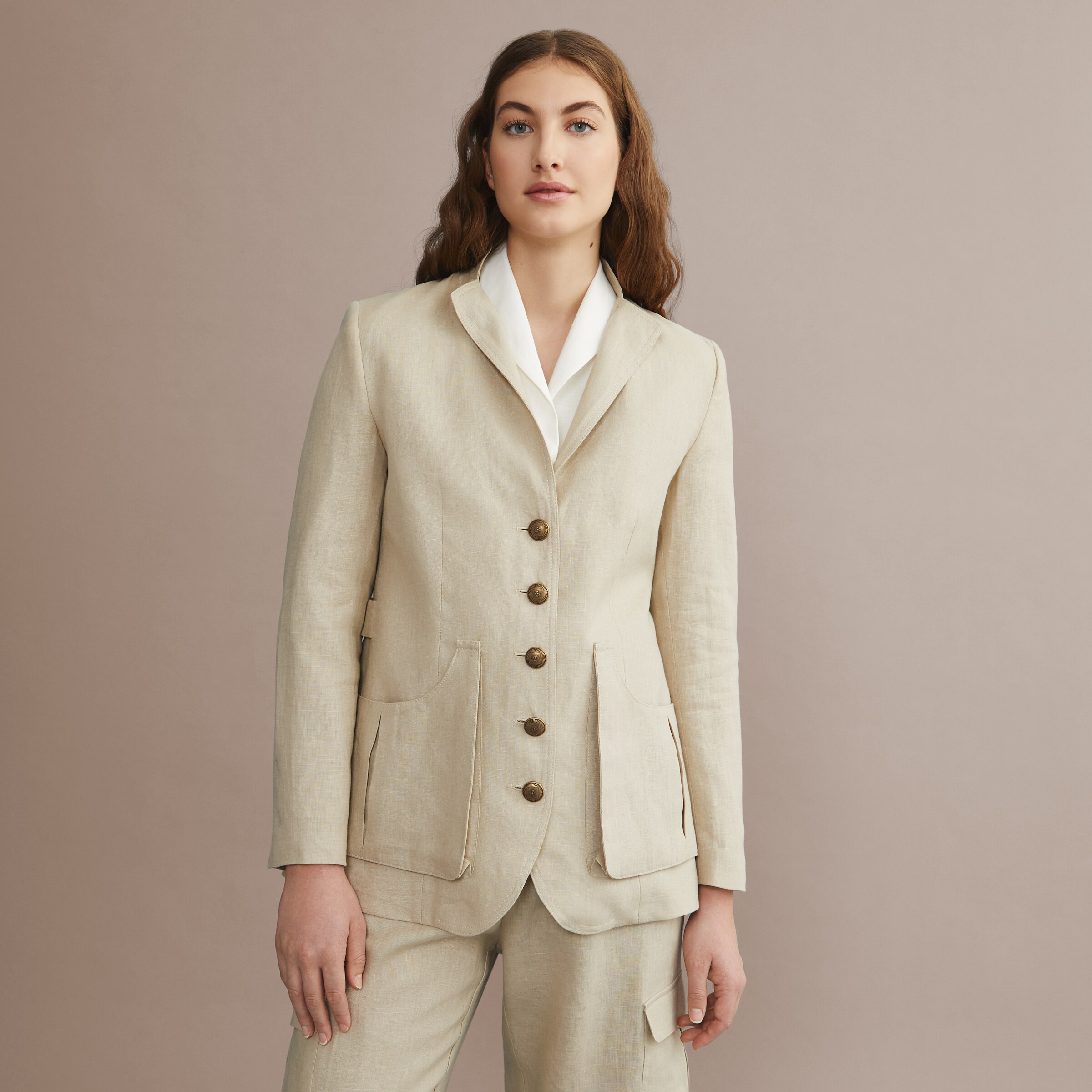 Chaqueta tiradora de lino mujer - Beige Beige-1