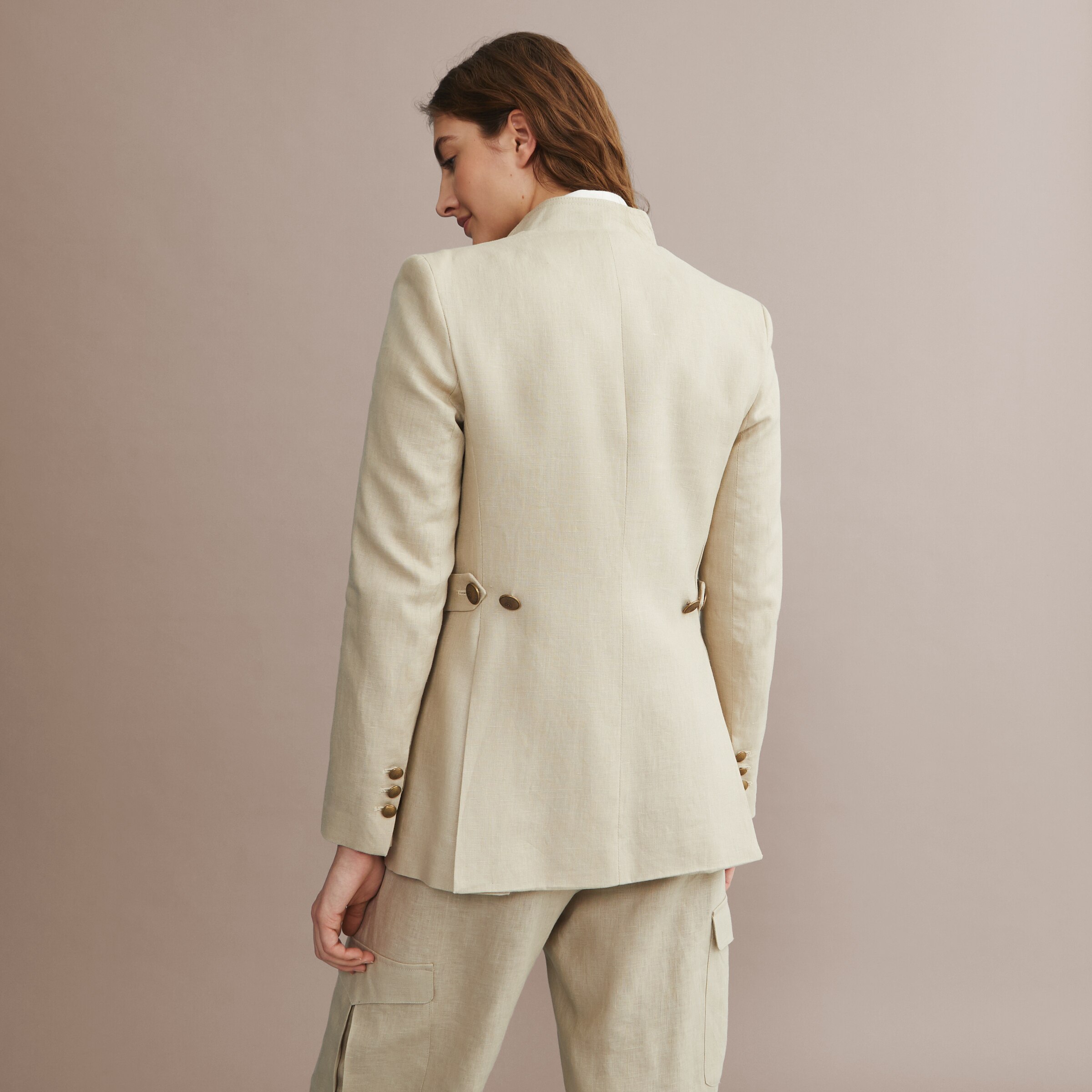 Chaqueta tiradora de lino mujer - Beige Beige-3