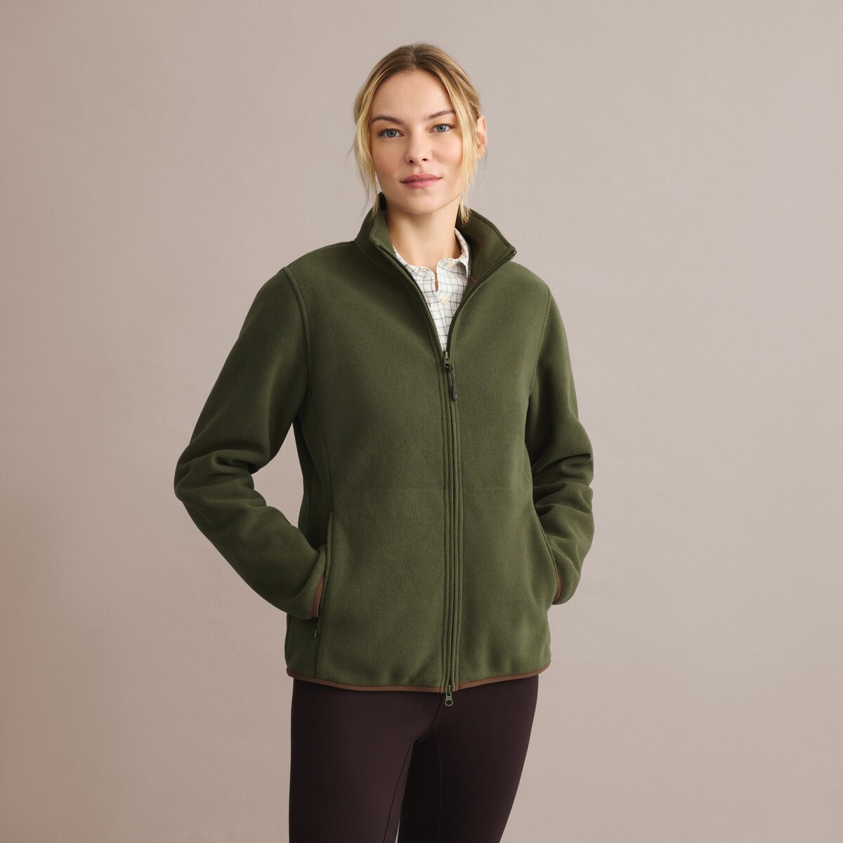 Blusão Básico de Mulher com Forro Polar Verde-2