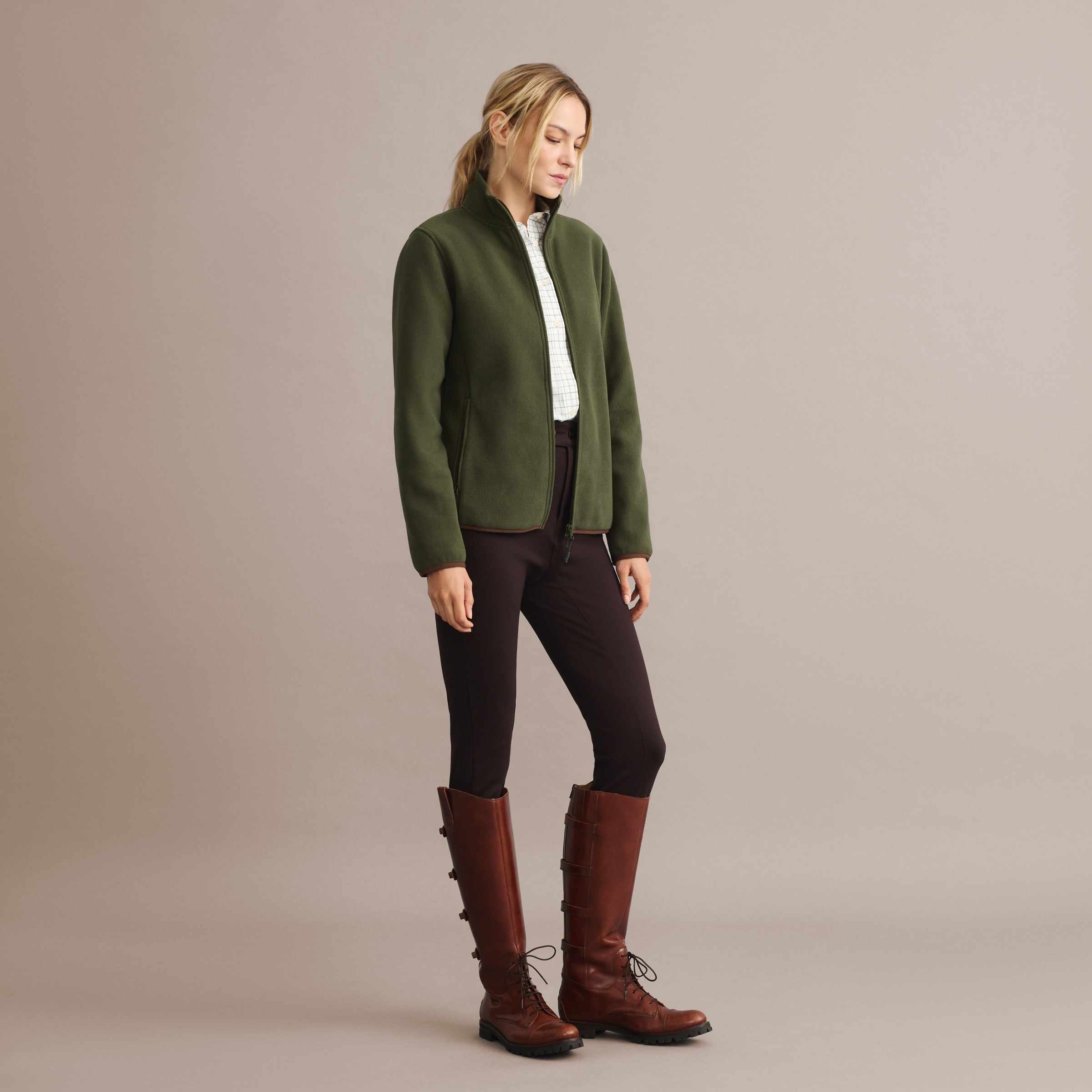 Blusão Básico de Mulher com Forro Polar Verde-3