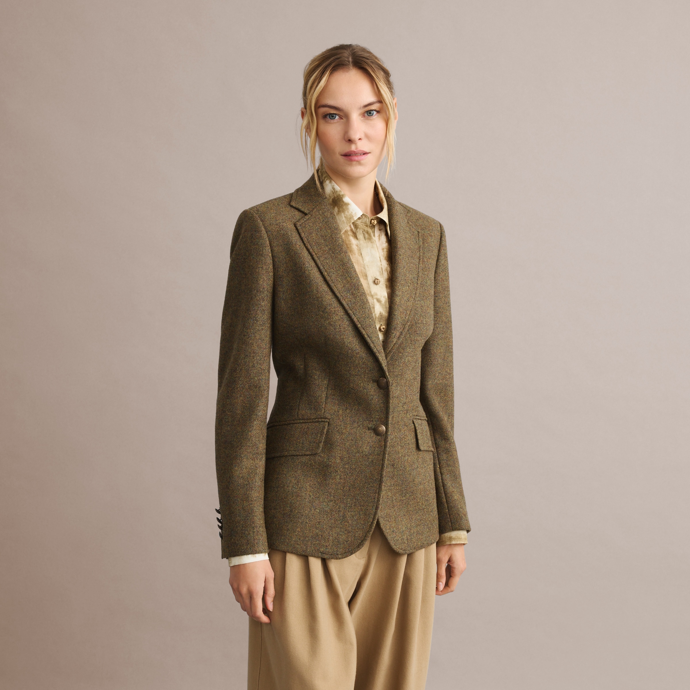 Casaco Básico Tweed de Mulher Verde pardo-2