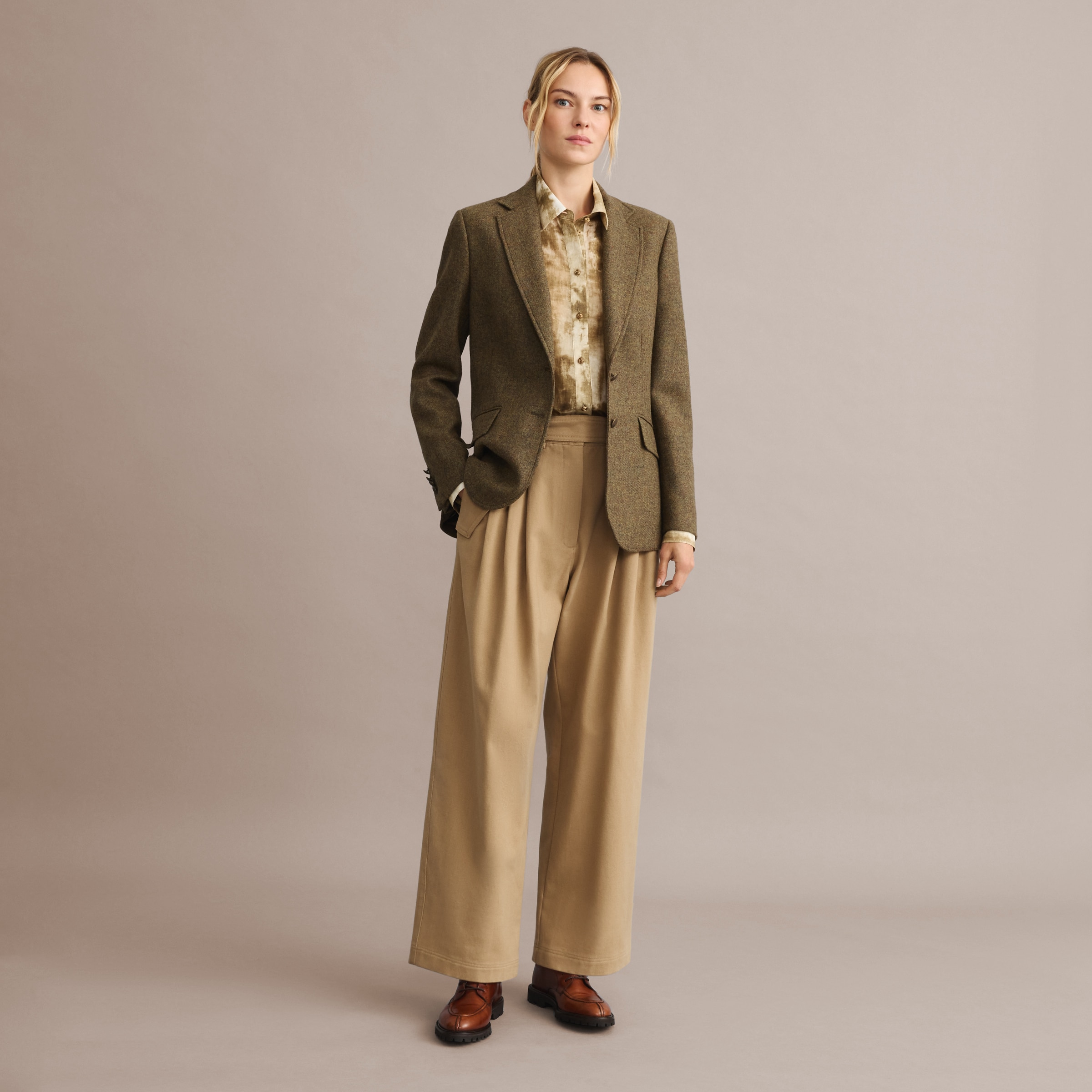 Casaco Básico Tweed de Mulher Verde pardo-3