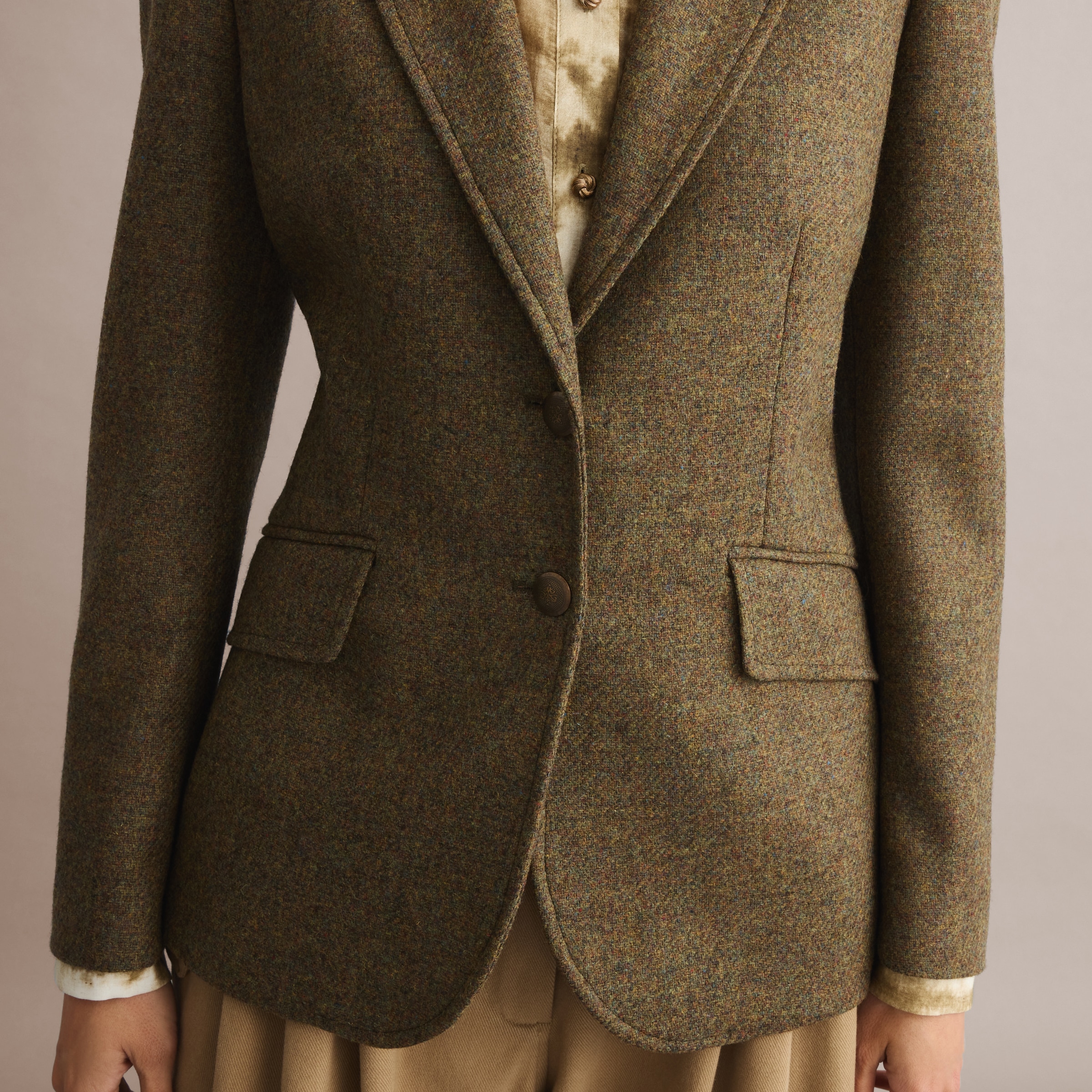 Casaco Básico Tweed de Mulher Verde pardo-4