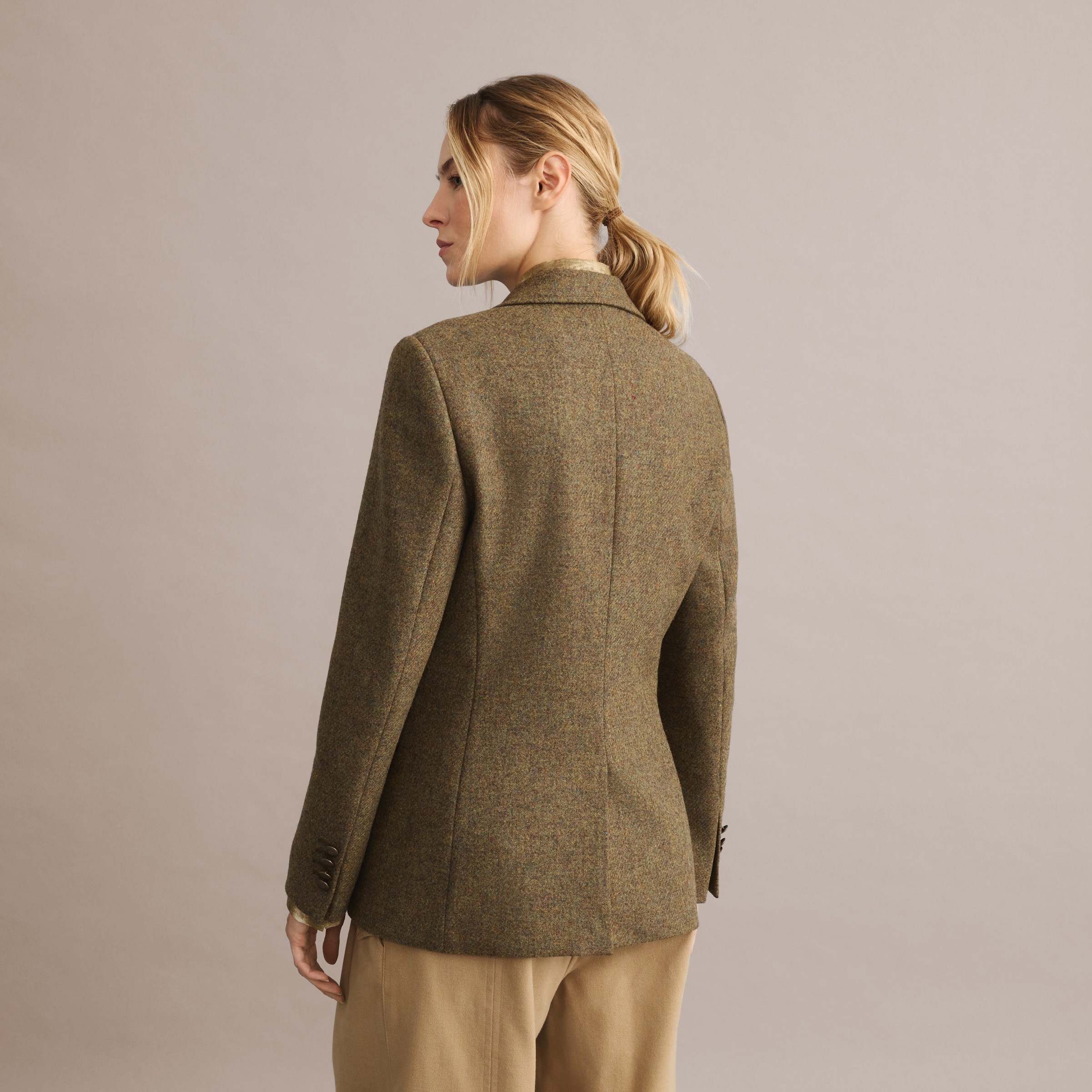 Casaco Básico Tweed de Mulher Verde pardo-5