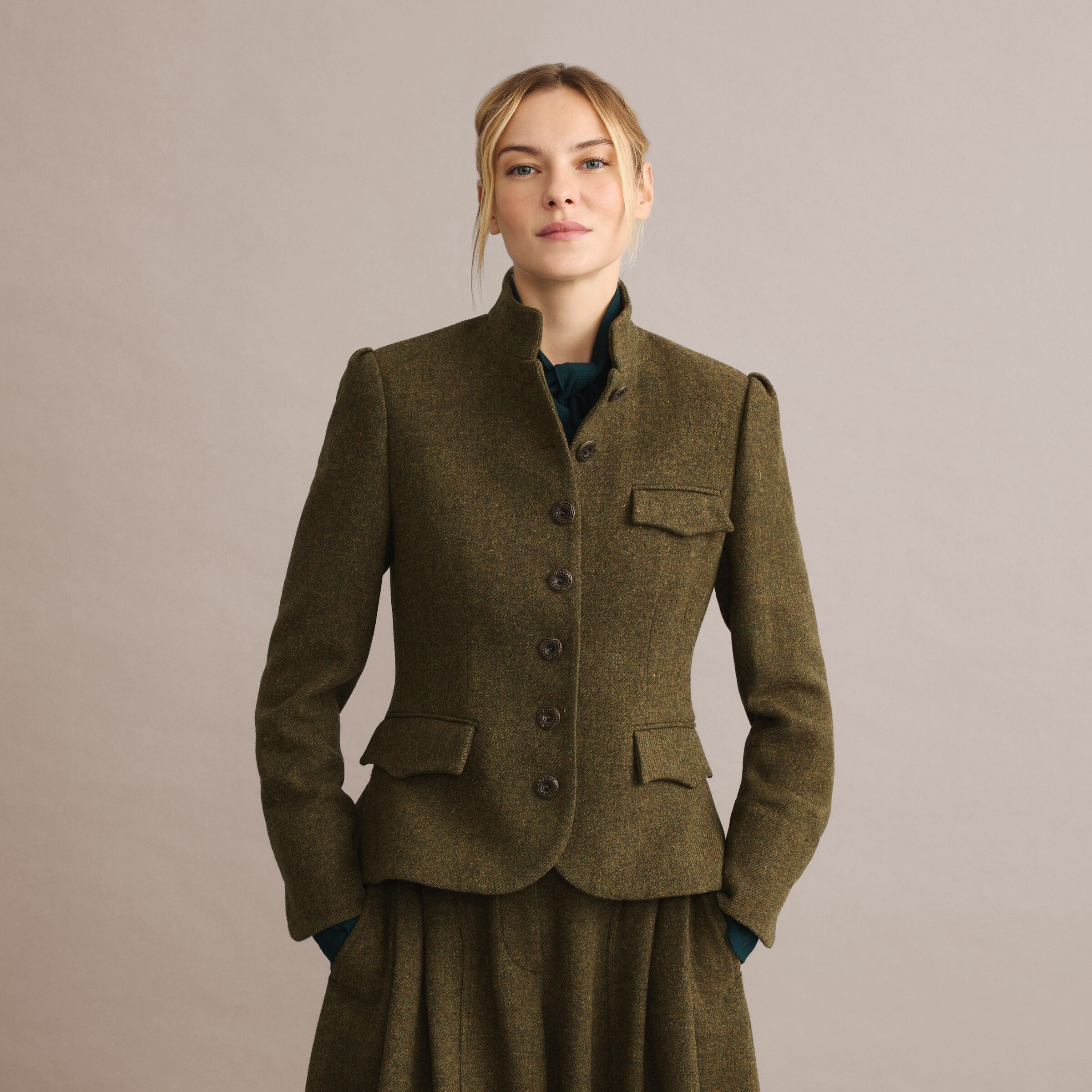 Imagen 3 de Chaqueta de mujer corta tweed - Verde oscuro Verde oscuro